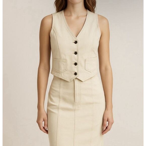 Ivory Tops - Anthropologie Belle Vere Cream Denim Vest Size S Ivory Boho Country Fitted